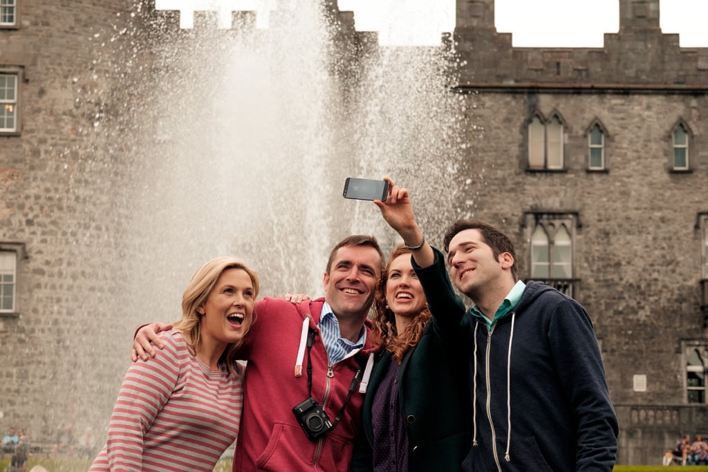 Group posing for a selfie in the Rose Garden at Kilkenny Castle.